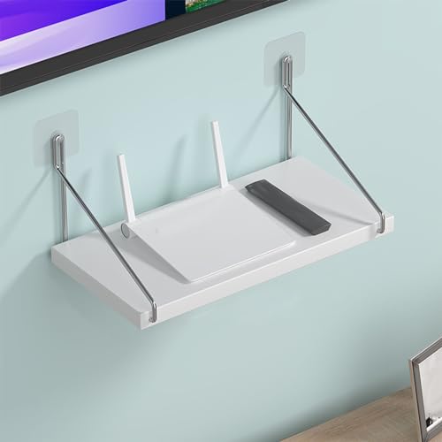 HERCHR Small Floating Shelves, Speaker Shelves Cable Box Shelf Projector Shelf Router Shelf Wall Hanging Shelf Floating Entertainment Center Shelves for Home(White)