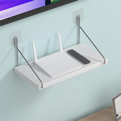 HERCHR Small Floating Shelves, Speaker Shelves Cable Box Shelf Projector Shelf Router Shelf Wall Hanging Shelf Floating Entertainment Center Shelves for Home(White)