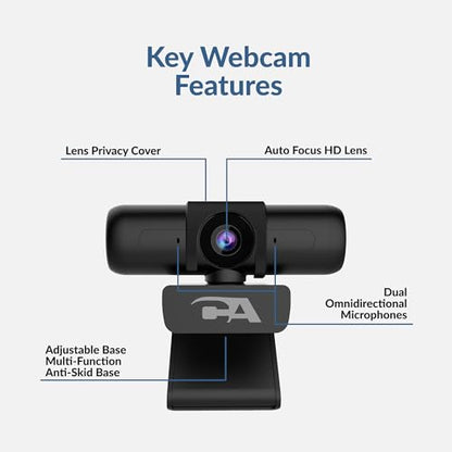 Cyber Acoustics WC-3000 5MP Super HD Webcam | Dual Omnidirectional Mics, Rotating Privacy Shutter, Auto-Focus Lens, Universal Monitor Mount, USB-A Plug-and-Play - size: WC-3000