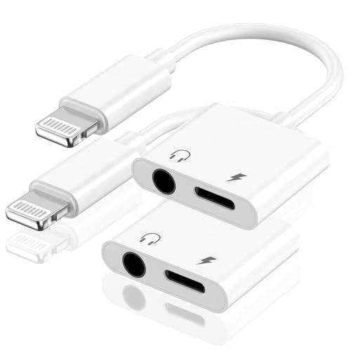 2 Pack [Apple MFi Certified] Lighting to 3.5 mm Headphone Jack Adapter | 2 in 1 iPhone Headphone 3.5mm Aux Audio + Charger Cable Splitter Adapter Dongle Compatible for iPhone 14 13 12 11 XS XR X 8 7