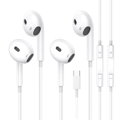 USB C Headphones for iPhone 17,16,15, 2 Pack Type C wired earphones Earbuds with Microphone & Remote Noise Cancelling in Ear Headset Control with iPhone 17,16,15 Air, iPad Pro, Pixel, Galaxy S24