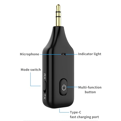 Aux Bluetooth Adapter for car，2-in-1 Bluetooth Transmitter Receiver，Wireless Transmitter for TV, PC, MP3, Gym, Airplane Use with Any 3.5 mm Audio Jack