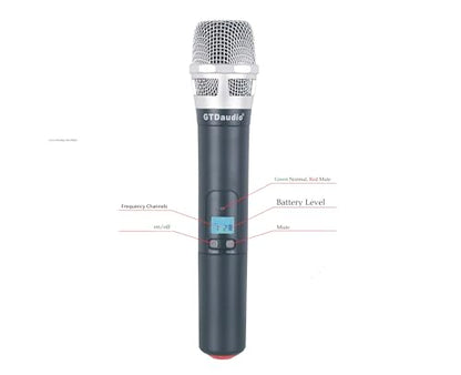 GTDaudio 2x100 Channels UHF Wireless Handheld Microphone