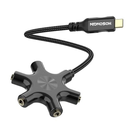 HOSONGIN USB-C Audio Splitter for 5 Headphones – USB C to 3.5mm Hi-Res DAC Adapter for MacBook, iPad Pro, Galaxy S24, Pixel – Travel, Classroom, Gaming Use – Share Audio with Friends