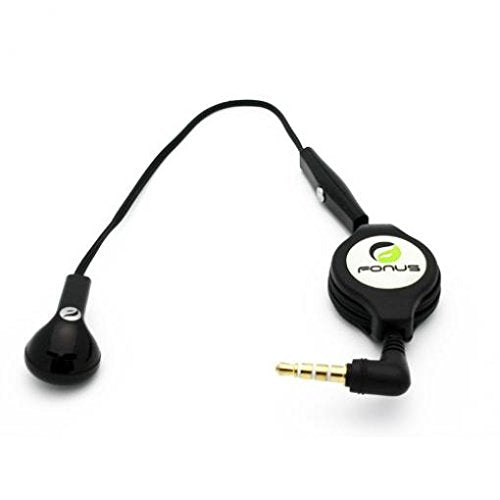 Retractable Headset Mono Handsfree Earphone Mic Single Earbud Headphone Wired [3.5mm] [Black] for T-Mobile LG Aristo - T-Mobile LG G Stylo - T-Mobile LG G2 - T-Mobile LG G3