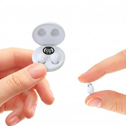 Invisible Bluetooth Earbuds for Small Ears, Skin Tone, Mini Wireless, Discreet, for Side Sleepers, Work, Office, with Smart LED Display Charging Case, White - color: White