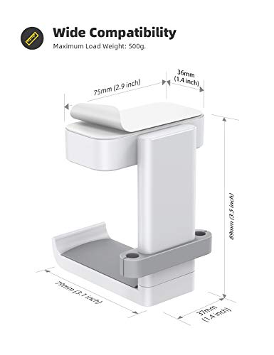 Lamicall Headphone Stand Adhesive Rotatable Headset Earphone Hanger Hook | 360° Rotation Earphone Holder, Cable Organizer Headphone Stand, for All Headset Gaming HyperX, Razer, Sony, Senn heiser - color: White