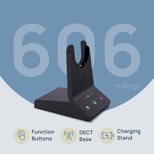Yealink WH64 Teams Mono DECT & Bluetooth Wireless Headset, 606ft Range Microsoft Certified, Single On Ear Headphone with 3X Noise Cancelling Mic, 26H Talk Time, Office Desk IP Phone, PC, Computer | Fits for PC Deskphone Cellphone, 606ft Range, 3X AI Noise