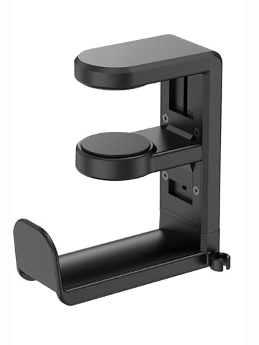 Rotating Headphone Stand, Headphone Hook Desk, Adjustable Clamp on Headphone Holder, Headphones Holder with 360 Degree Swivel&Cable Clip Organizer, for Office, Backpack Bag Purse Hanging