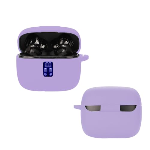 Silicon Case Cover Compatible with TAGRY X08 and ZIUTY A1 Wireless Earbuds, Protective Case with keychain, with Window for LED Display, Purple