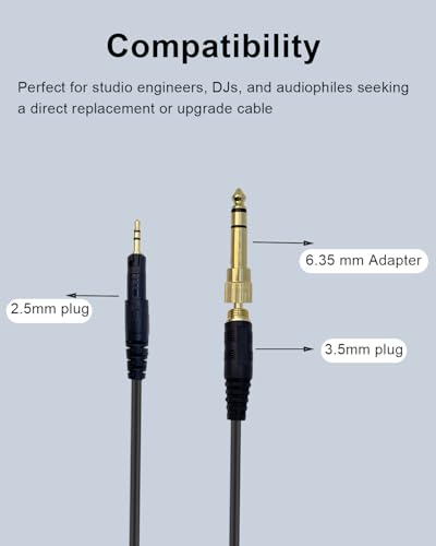 Replacement Cable for Audio-Technica ATH-M40x M70x M50x Headphones | 코일 Aux 코드, 2.5mm ~ 3.5mm(1/8인치) 연장 와이어, 6.35mm(1/4인치) 어댑터, 1.2m(4피트)에서 3m(10피트)