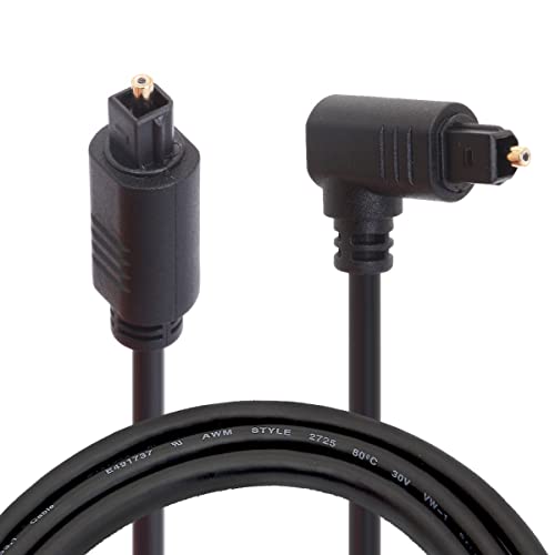 Optical Fiber Cable, 90 Degree Right Angle Digital Audio Toslink Cable | 24 Gold-Plated Optical Audio Cable for AV Receiver Sound Bar,Smart TV,Xbox,PS4,Blu-Ray Players (1 Meter / 3.3 FT) - size: 1 Meter / 3.3 FT