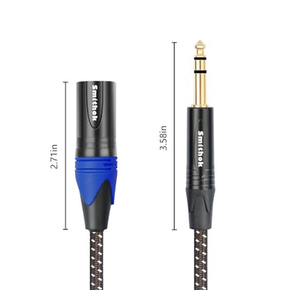 Smithok 2Pack 1/4" to XLR Cable,Heavy Duty Nylon Braided,Gold Plated Plug,Balanced 1/4" TRS (Quarter Inch 6.35mm) to 3pin XLR Male Patch Cable, Microphone Cable-3.3ft