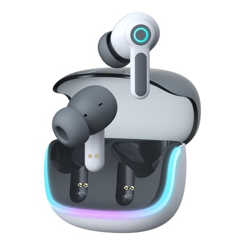 G07 Wireless Earbuds with RGB LED Light Gaming Earbuds with 40ms Low Latency Dual Game and Music Mode Earphones Wireless Headphones with 50 Hours Worktime IPX5 Waterproof (White Gray) - color: white gray