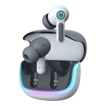 G07 Wireless Earbuds with RGB LED Light Gaming Earbuds with 40ms Low Latency Dual Game and Music Mode Earphones Wireless Headphones with 50 Hours Worktime IPX5 Waterproof (White Gray) - color: white gray
