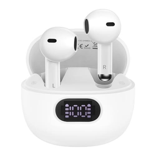 Wireless Earbuds Bluetooth Headphones in Ear Buds with Stereo Deep Bass | 60H Bluetooth Ear Buds with 4 ENC Noise Cancelling Mics, IP7 Waterproofing Earphones Hands-Free Calls Dual LED Display