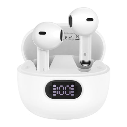 Wireless Earbuds Bluetooth Headphones in Ear Buds with Stereo Deep Bass | 60H Bluetooth Ear Buds with 4 ENC Noise Cancelling Mics, IP7 Waterproofing Earphones Hands-Free Calls Dual LED Display