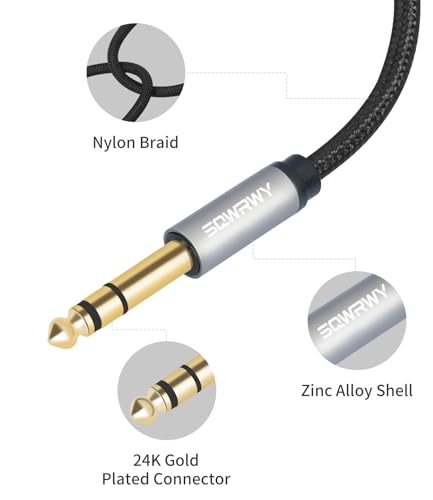 1/4 inch to 3.5mm Female Headphone Extension Cable (6.35mm to 3.5mm Adapter) - 1/8 Inch TRS Stereo Audio Jack Converter, 1 Feet / 2-Pack - Compatible with Mixer, Guitar, Amplifier, Speaker - color: 3.5 female to 6.35 male