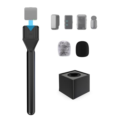 ZealSound Mic Handle for DJI Mic Mini/2/3, RODE Wireless GO 2/3, Hollyland Lark M1/C1, BOYA Mini & More, Wireless Lavalier Microphone Holder for Interviews, Vlogging, YouTube, TikTok, Reporting - size: 9.4inch