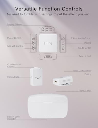 FIFINE M9W Wireless Lavalier Dual Lapel Microphone Kit for Vlog Interview | Condenser Clip-On Lapel Mic System, Charging Case, for Android Vlog YouTube TikTok Interview - color: White