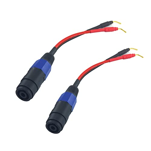 WJSTN Banana Plug to Female Speakon Speaker Adapter Cable 2mm Banana Plug Closed Screws Connectors to Speakon Speaker 6 inches 2 Pack