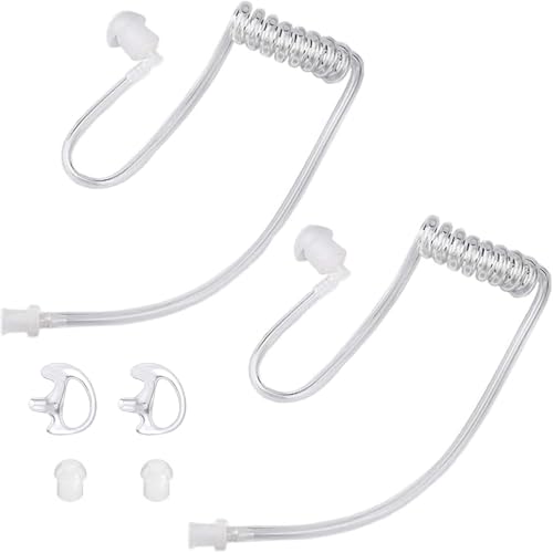 Replacement Acoustic Coil Tube for Two Way Radio Earpiece Motorola Kenwood Walkie Talkie Headset with 2 Mushroom Head Earplugs and 2 Medium Soft Silicone Earmold - size: ATEE-22