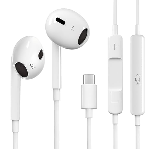 USB C Headphones Wired for iPhone 17 16 15 Pixel Galaxy | Wired USB C earphones, Plug and play, Microphone and Volume Control, Music/Call/Meeting/Jogging/Leisure/Commute