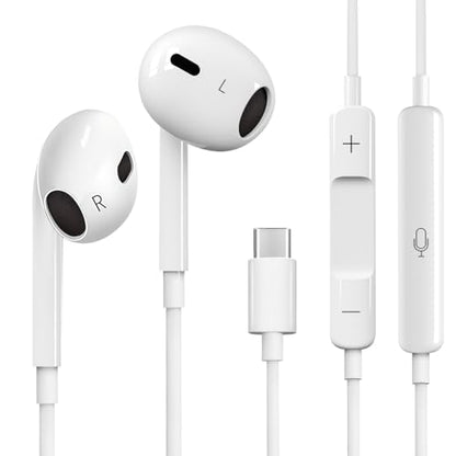 USB C Headphones Wired for iPhone 17 16 15 Pixel Galaxy | Wired USB C earphones, Plug and play, Microphone and Volume Control, Music/Call/Meeting/Jogging/Leisure/Commute