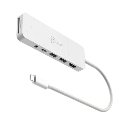 j5create USB-C Multi-Port Hub with Power Delivery with 4K HDMI/2 USB-A | PD 100W Charging SD&Micro SD/3.5mm Audio | for MacBook Pro&Air/iPad Pro/iMac/Surface/XPS/Thinkpad/Galaxy/and More(JCD373EW) - color: Natural White