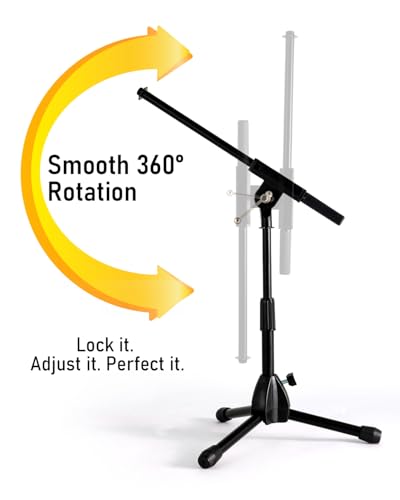 Stage Rocker Foldable Tripod Low-Profile Mic Boom Stand - Height Extending from 9.6'' to 16.9'', w/Adjustable Telescoping Arm Up to 9'', Lightweight/Convenient, Black, Powered by Hamilton(SR610121B) - size: 1 Pack