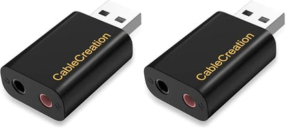 CableCreation USB Audio Adapter with 3.5mm Jack, USB External Stereo Sound Card with 3.5mm Earphone and Microphone for PS4, PS5, Windows, Mac, Linux, Plug and Play, Black (Pack of 2) - color: Black, size: 2-Pack
