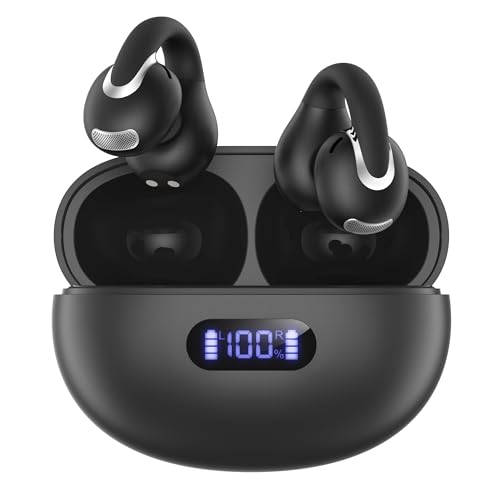 Jzones Open Ear Clip Wireless Earbuds Bluetooth 5.4, Lightweight Comfort Sports Bone Conduction Headphones Built-in Mic for Clear Audio, Stable Fit Earphones 24H Play-Black - color: Balck