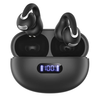 Jzones Open Ear Clip Wireless Earbuds Bluetooth 5.4, Lightweight Comfort Sports Bone Conduction Headphones Built-in Mic for Clear Audio, Stable Fit Earphones 24H Play-Black - color: Balck