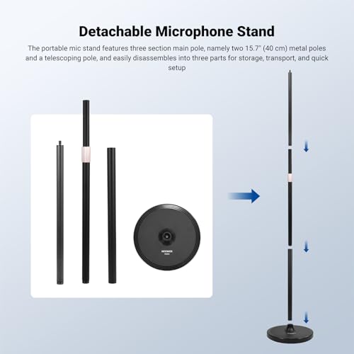 NEEWER Microphone Floor Stand, 3 Section Adjustable Detachable Mic Clamp Holder Mount with Weighted Base, Compatible with Blue Yeti HyperX QuadCast Shure SM58 Samson Q2U Fifine K669B, MS045 - style: MS045