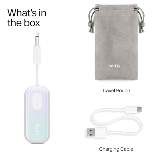 Twelve South AirFly SE Iridescent Bluetooth Wireless Audio Transmitter Receiver for AirPods or Wireless Headphones - Use with Any 3.5mm Audio Jack for Airplane, Gym Equipment, TV, iPad/Tablet and Auto