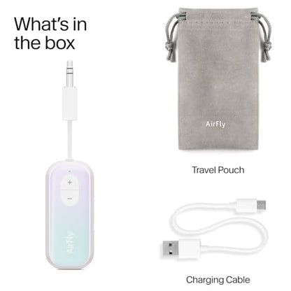 Twelve South AirFly SE Iridescent Bluetooth Wireless Audio Transmitter Receiver for AirPods or Wireless Headphones - Use with Any 3.5mm Audio Jack for Airplane, Gym Equipment, TV, iPad/Tablet and Auto