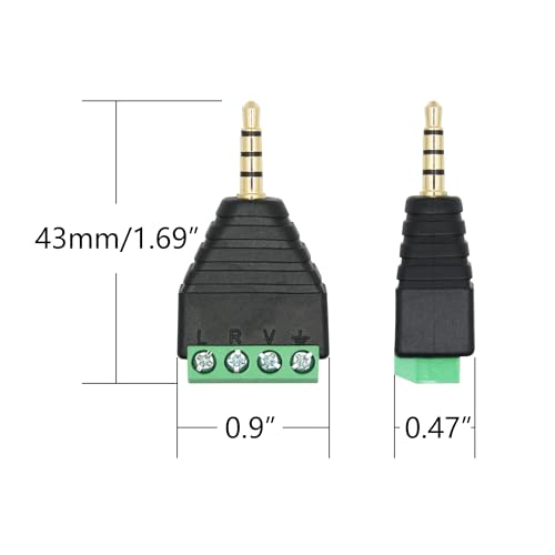 5Pcs 3.5mm Audio Terminal Block Connector, TRRS Solderless Screw Terminal | 1/8 3.5mm Male Plug to 4 Pin Stereo Audio Terminal, TRRS 4 Pole Gold Plated Plug with Screwdriver, AUX Audio Adapter - style: 3.5mm TRRS 4 Pole Plug - 5Pcs