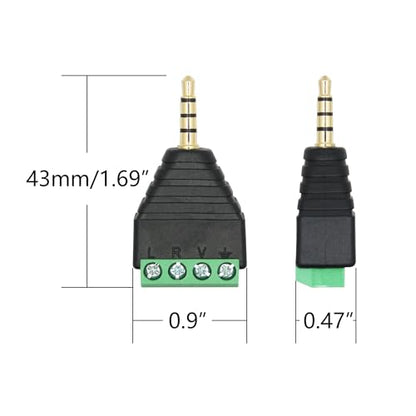 5Pcs 3.5mm Audio Terminal Block Connector, TRRS Solderless Screw Terminal | 1/8 3.5mm Male Plug to 4 Pin Stereo Audio Terminal, TRRS 4 Pole Gold Plated Plug with Screwdriver, AUX Audio Adapter - style: 3.5mm TRRS 4 Pole Plug - 5Pcs