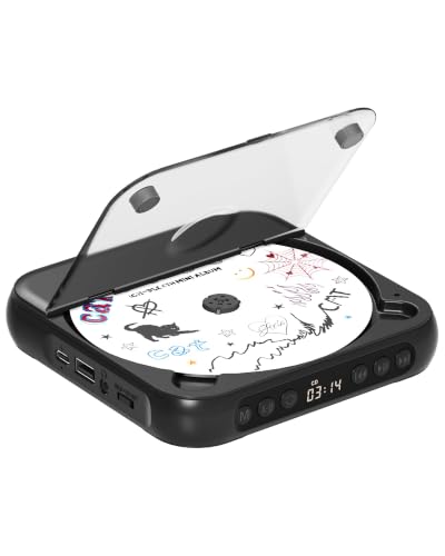 ENVYCLOUD CD Player Portable with Dual Stereo Speakers, Rechargeable Portable CD Player with Bluetooth for Home with Headphones,Black - color: black
