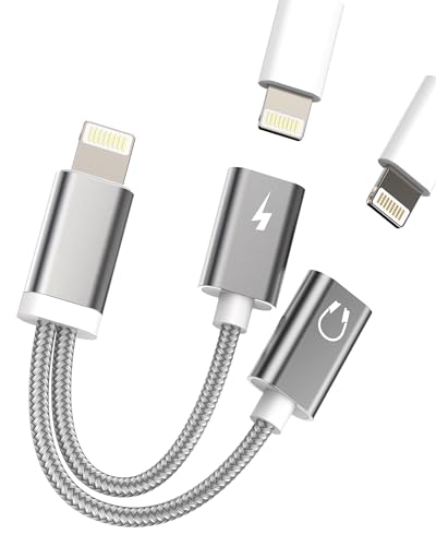 Dual Lightning Jack Splitter MFI Certified (2 in 1) for iPhone Headphone Adapter Charge Aux Dongle Cable Charging Earphone Audio Connector for 14 13 12 11 Pro Max X 7 8 Plus for iPad Charger