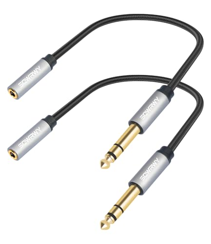 1/4 inch to 3.5mm Female Headphone Extension Cable (6.35mm to 3.5mm Adapter) - 1/8 Inch TRS Stereo Audio Jack Converter, 1 Feet / 2-Pack - Compatible with Mixer, Guitar, Amplifier, Speaker - color: 3.5 female to 6.35 male