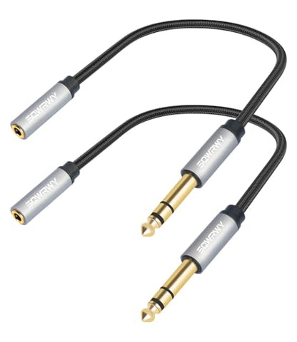 1/4 inch to 3.5mm Female Headphone Extension Cable (6.35mm to 3.5mm Adapter) - 1/8 Inch TRS Stereo Audio Jack Converter, 1 Feet / 2-Pack - Compatible with Mixer, Guitar, Amplifier, Speaker - color: 3.5 female to 6.35 male