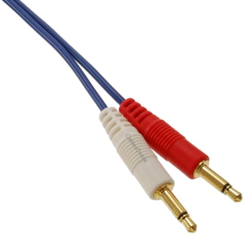 CablesOnline, 6ft 3.5mm (1/8") TRS Stereo Male to Dual (Rd/Wh) 3.5mm (1/8") TS Mono Male Blue Audio Breakout Cable, AM-606C