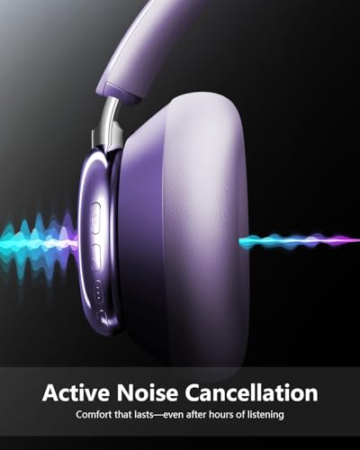 Wentronic Y03 Bluetooth Headphones Wireless Active Noise Cancelling Over Ear Headphones 48 Hours Playtime High Sound Quality 6 EQ Music Mode Headphones with Soft Ear Cushion - Purple - color: Purple