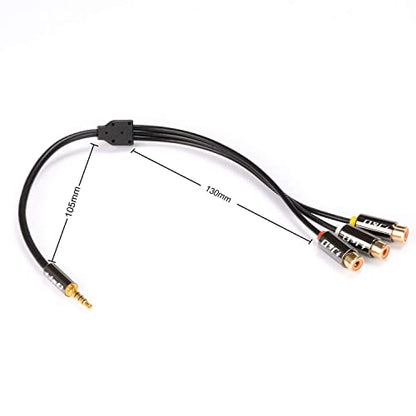 J&D 3.5 mm to 3RCA Cable, Gold Plated Copper Shell Heavy Duty 3.5mm 1/8 inch Male TRRS to 3 RCA Female Plug Stereo Audio Adapter Cable, 1 Feet - size: 1 Feet