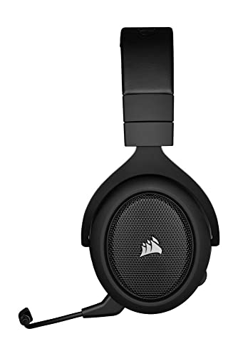 Corsair HS70 PRO Wireless Gaming Headset – 7.1 Surround Sound – Detachable Uni-Directional Microphone – Up to 40ft Range – iCUE Compatible – PC, Mac, PS5, PS4 – Carbon
