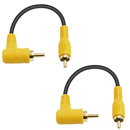 Duttek 90 Degree RCA Video Extension Cable - 6in/15cm, Right Angle RCA Male to Male, 2 Pack with 24K Gold-Plated Connectors for Amplifiers, Home Theater and DVD - size: 6in/15cm, style: 90 Degree RCA Male to Male