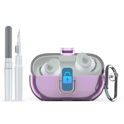 [Upgrade Secure Lock] for Beats Solo Buds 2024 Case Cover with Cleaner Kit, AGENTNANO Clear TPU Shockproof Protective Cover Compatible with Beats Solo Buds Charging Case with Carabiner-Clear Purple - color: Clear Purple