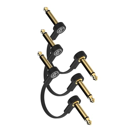 Rock Stock Guitar Flat Patch Cables (Pack of 3) - 4 Inch C-Shape Ultra-Thin - size: 4 Inches, style: C-Shape