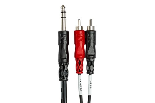 Hosa TRS-202 1/4 Inch TRS to Dual RCA Insert Cable, 6.6 Feet | Stereo audio signal routing with 6.6ft length and gold-plated connectors